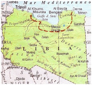 ANSAR AL SHARIA: già inquadrati in Al Qaeda, sono adesso jiadisti e si definiscono "partigiani della legge islamica". Occupano Bengasi. FAJR LIBYA: Milizia islamica che occupa i territori di Tripoli, Misurata e Sirte. Vicina ai Fratelli Musulmani. Si è scontrata sia con i governativi che con l'Isis nei pressi di Tripoli e sulla strada che collega Sirte a Misurata. GOVERNO LEGITTIMO: guidato da Abdullah al Thani, occupa Tobruk e l'enclave di nordovest. Ha sferrato attacchi contro l'Isis e contro Ansar al Sharia a Bengasi. CALIFFATO DELL'ISIS: sotto il controllo di Abu Bakhr al Baghdadi è attestato a Derna ma ha avanzato, come contrassegnato dalla linea tratteggiata, in Cirenaica e Tripolitania fino a minacciare Tripoli, scontrandosi con i miliziani di Ansar al Sharia. 