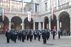 "Cordialis Rigoris", il corpo bandistico della Polizia Locale di Milano, si esibisce nel Cortile d'Onore di Palazzo Marino